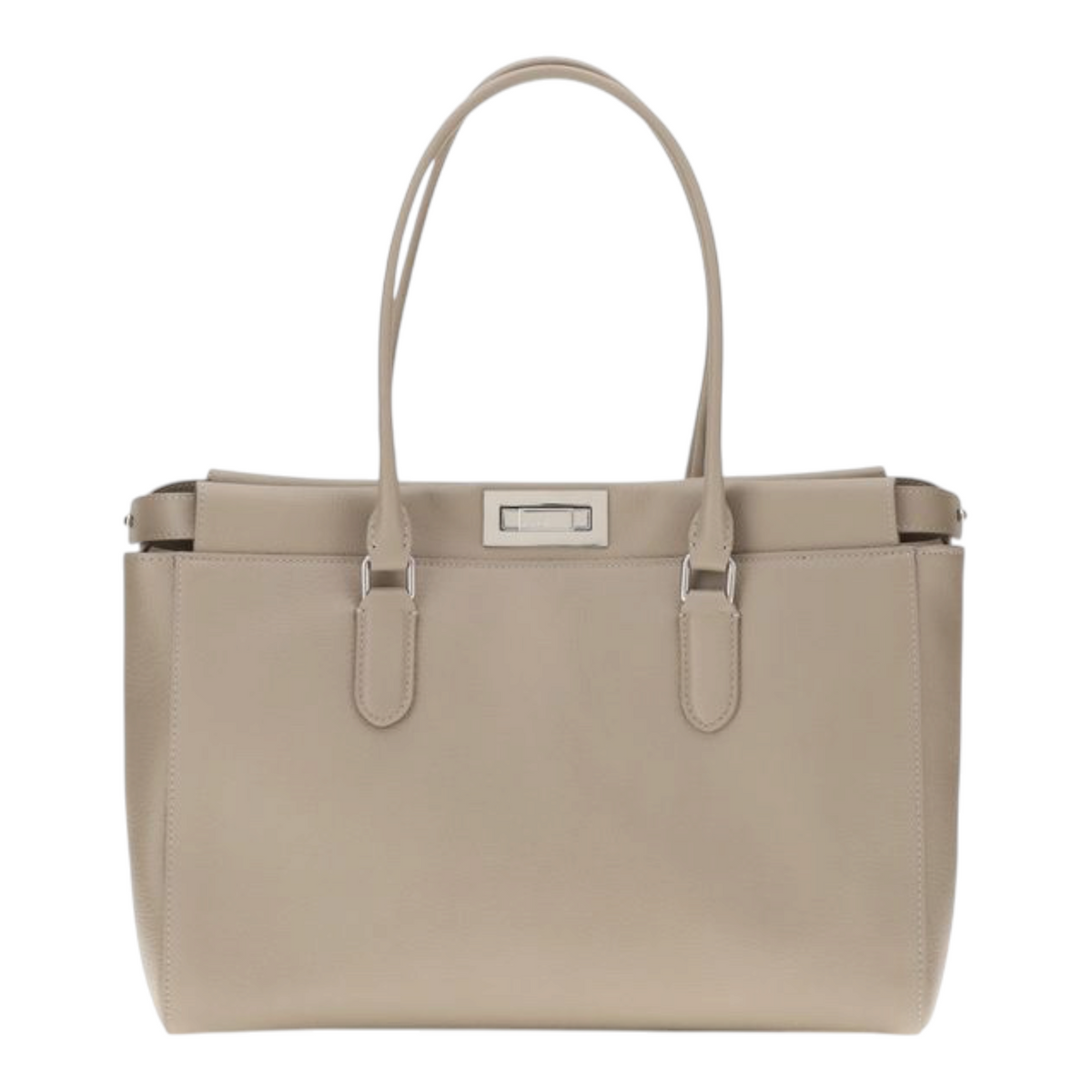 Bolso tote pequeño Peekaboo de XT & Co en piel de becerro granulada beige con herrajes en acabado paladio