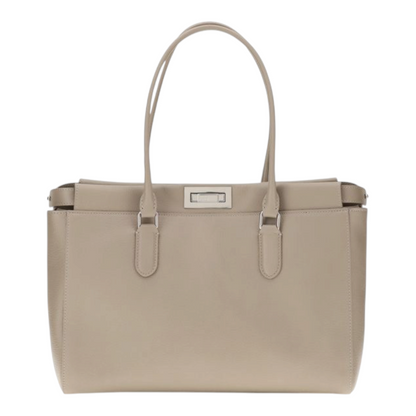 Bolso tote pequeño Peekaboo de XT & Co en piel de becerro granulada beige con herrajes en acabado paladio