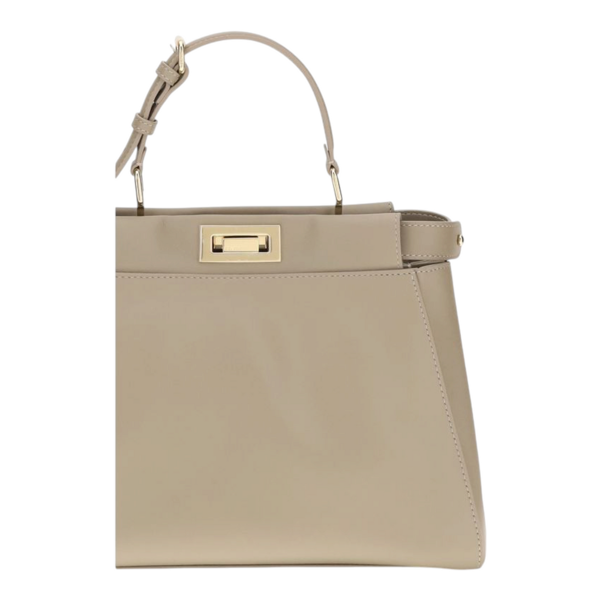 Bolso XT & Co My Peekaboo pequeño en piel lisa color beige con cierre giratorio y herrajes dorados.