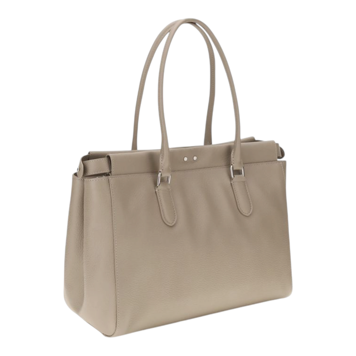Bolso tote pequeño Peekaboo de XT & Co en piel de becerro granulada beige con herrajes de paladio y asas dobles