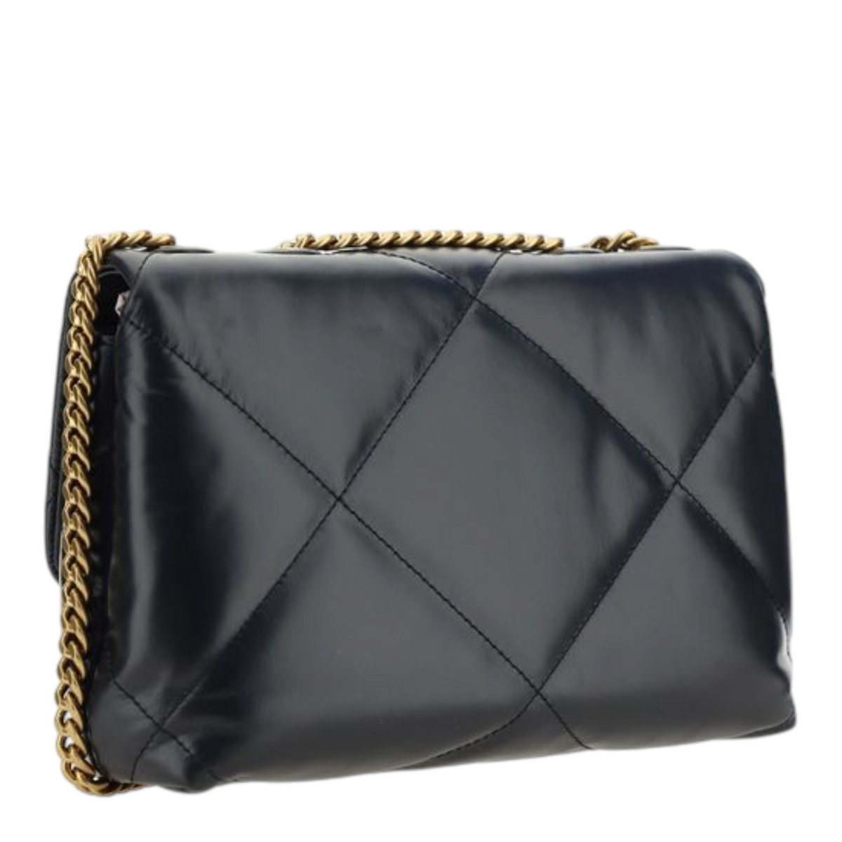 Bolso de hombro Kira Diamond de XT & Co en piel de cordero negra acolchada con correa de cadena deslizante