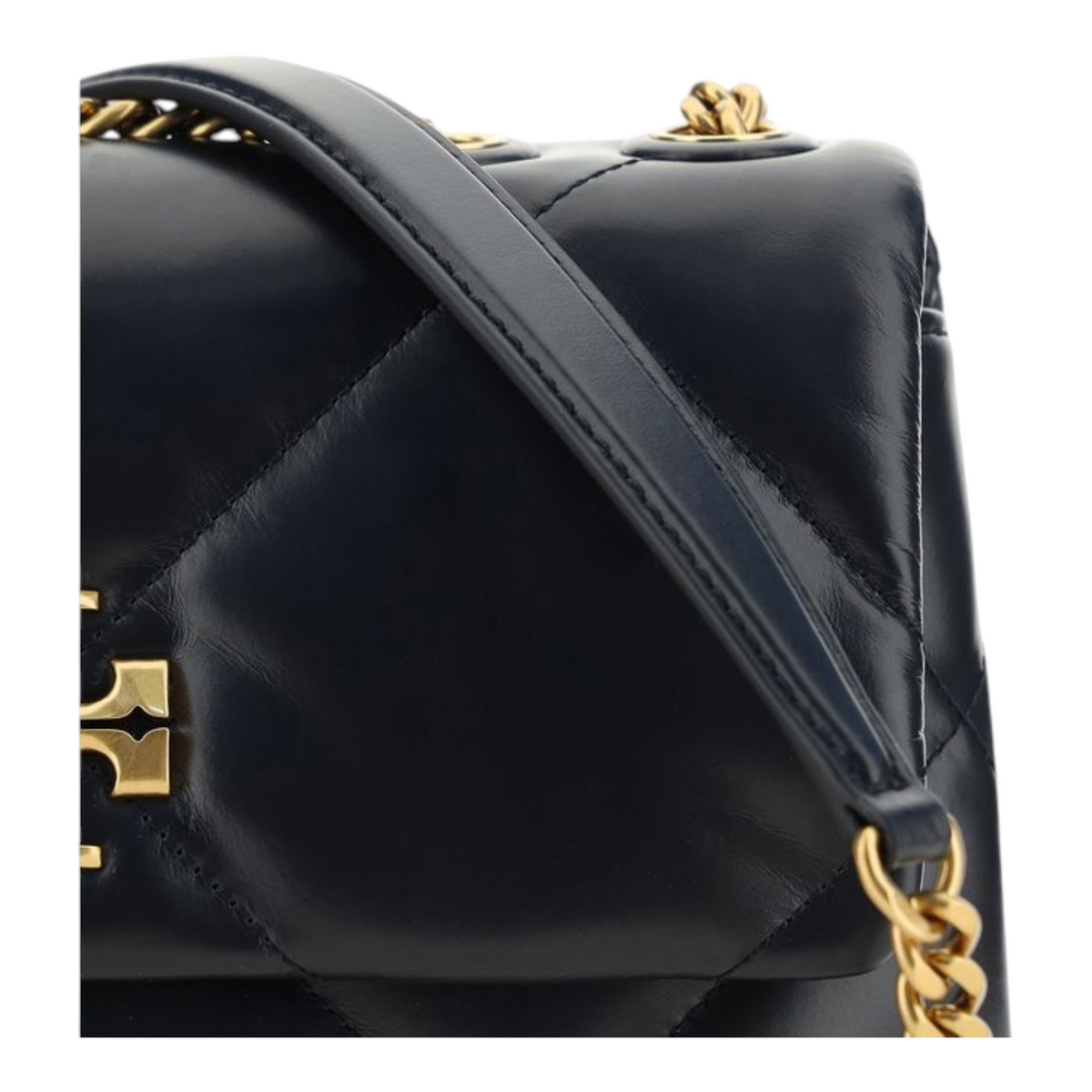 Bolso de hombro XT & Co Kira Diamond en piel de cordero negra acolchada con correa de cadena dorada