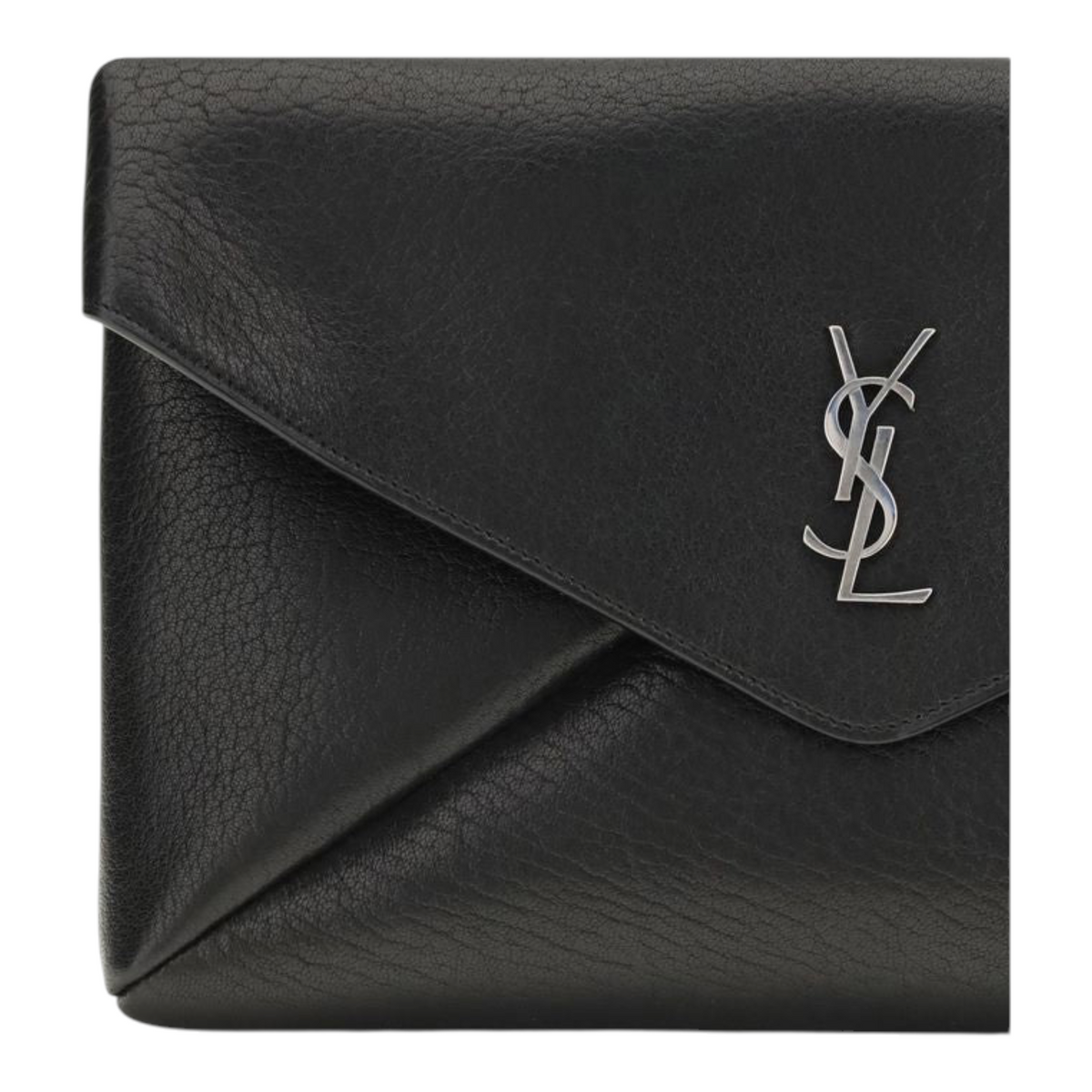 Bolso de mano grande Cassandre de XT & Co en piel de becerro negra con solapa y logotipo plateado