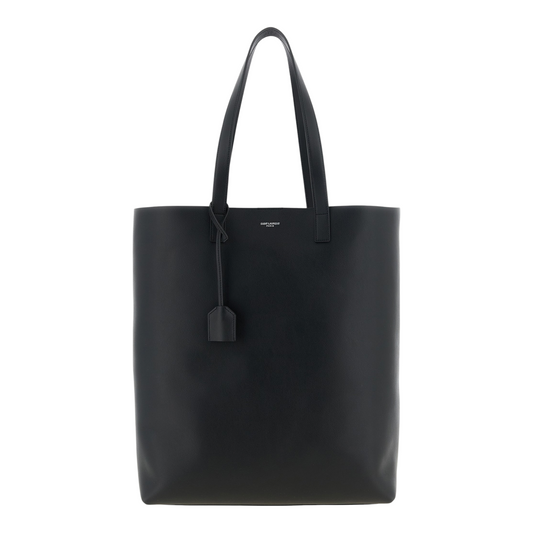 Bolso tote XT & Co Saint Laurent de piel de becerro negra con logotipo frontal y llavero extraíble