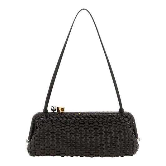 Bolso de mano XT & Co Jacquemus La Grande Pochette Salon en cuero marrón trenzado con detalle metálico bicolor
