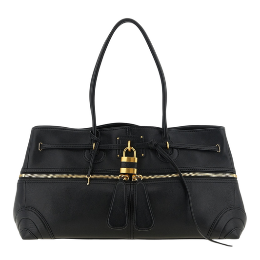Bolso de hombro XT & Co Chloé Paddington en piel de cordero negra con candado dorado y cremallera frontal