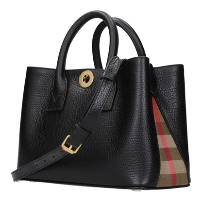 Bolso tote Bermondsey de XT & Co en piel granulada negra con herrajes dorados y detalle lateral de cuadros House Check.