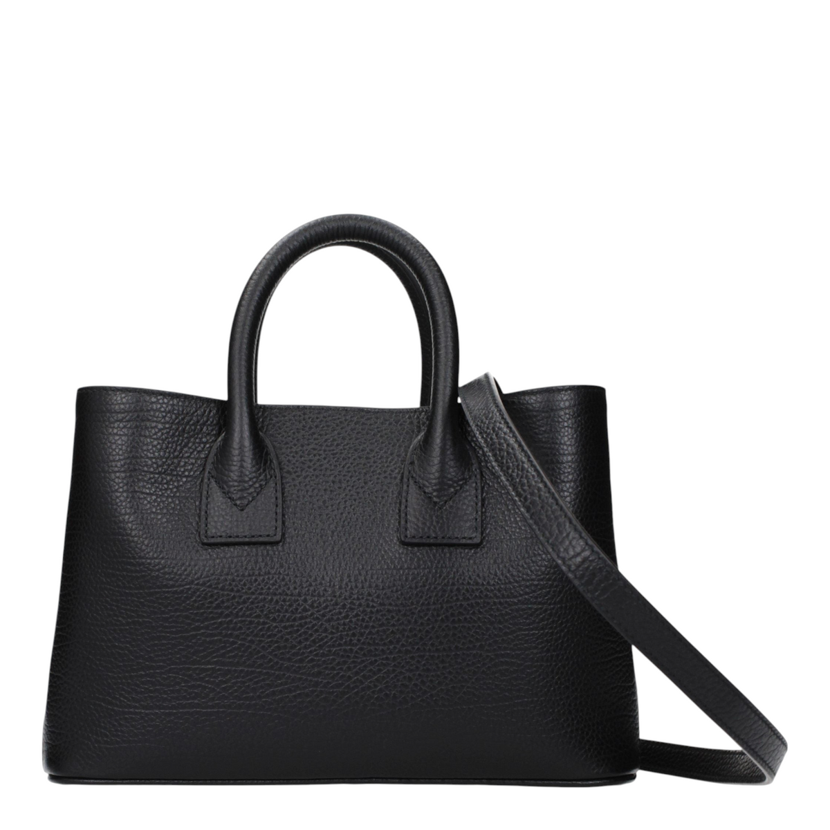 Bolso tote Bermondsey de XT & Co en piel de becerro granulada negra con asas superiores y correa ajustable