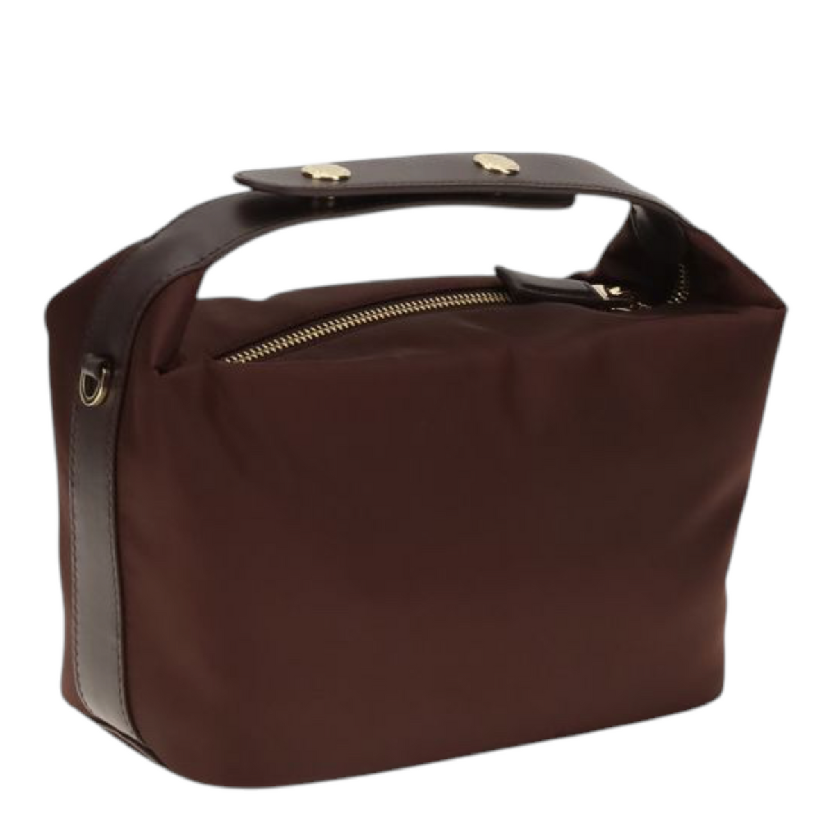 Bolso mini Chérie de XT & Co en nailon reciclado color burdeos con detalles de piel y asa ajustable.