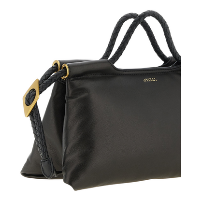 Bolso Pipa M de XT & Co en piel de cordero negra con asas trenzadas y detalles de latón hexagonal
