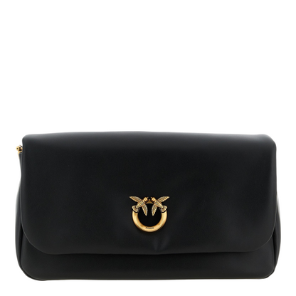 Bolso bandolera XT & Co Click Soft Classic en piel de cordero negra con logo Love Birds Diamond Cut envejecido