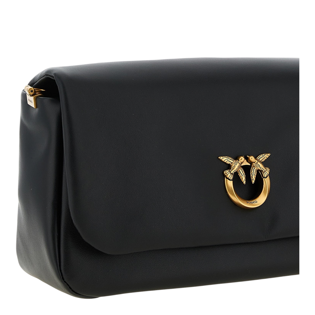 Bolso bandolera XT & Co Click Soft Classic en piel de cordero negra con logo Love Birds Diamond Cut dorado