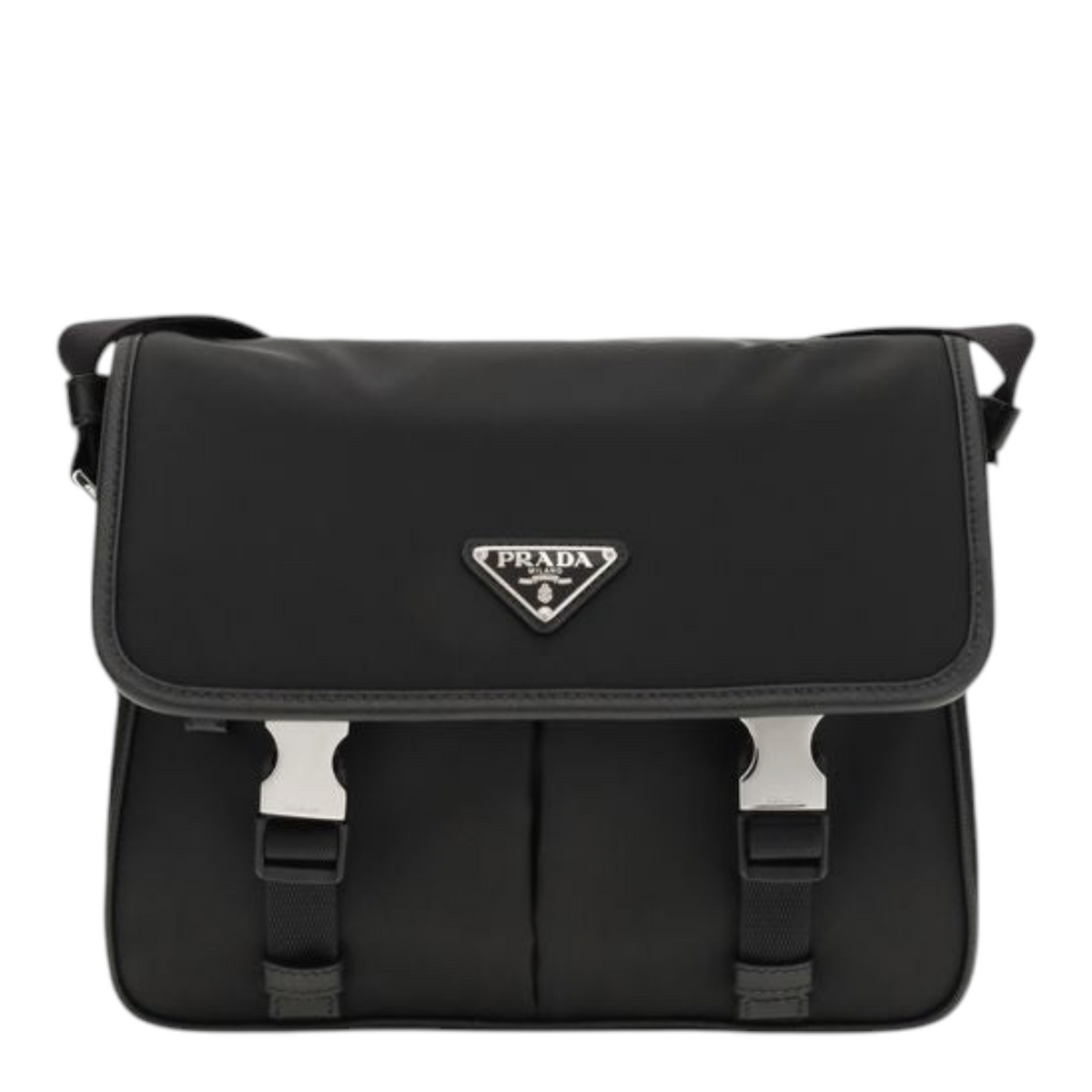 Bolso de hombro XT & Co Prada en nailon negro y piel Saffiano con logo triangular esmaltado y cierre de solapa.