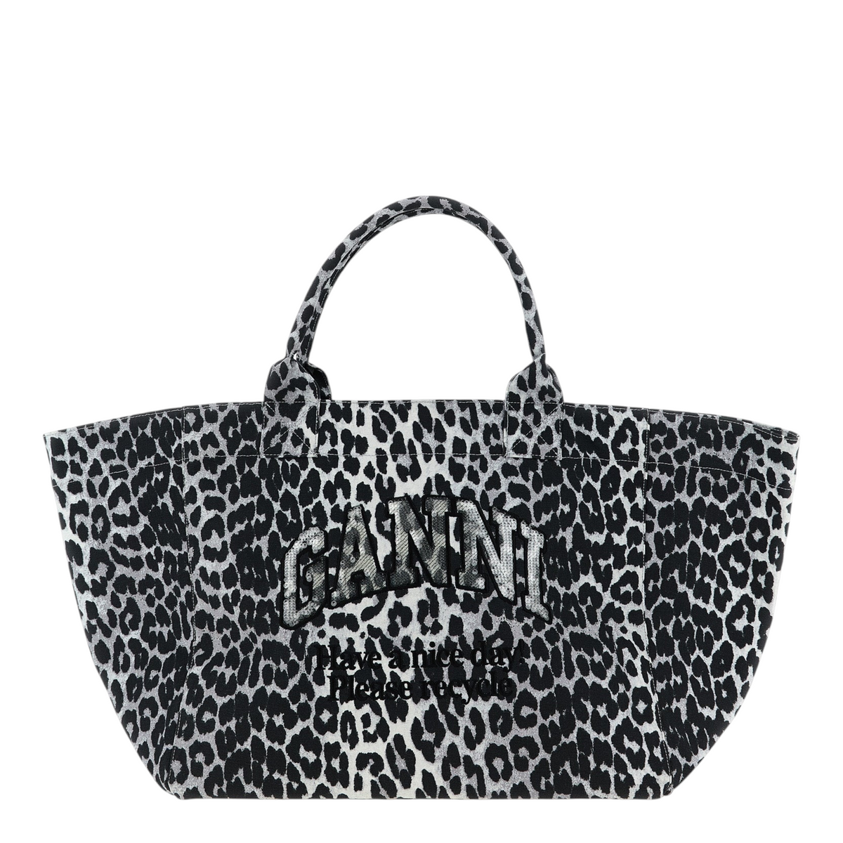 Bolso tote XT & Co de algodón reciclado gris con estampado de leopardo y lentejuelas bordadas en el frente