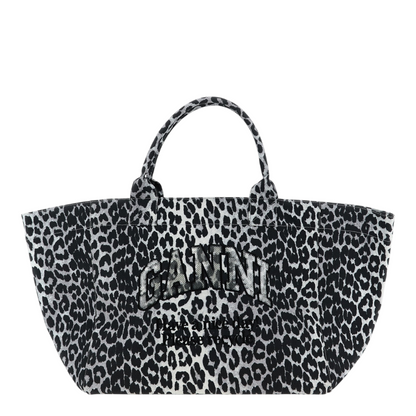 Bolso tote XT & Co de algodón reciclado gris con estampado de leopardo y lentejuelas bordadas en el frente