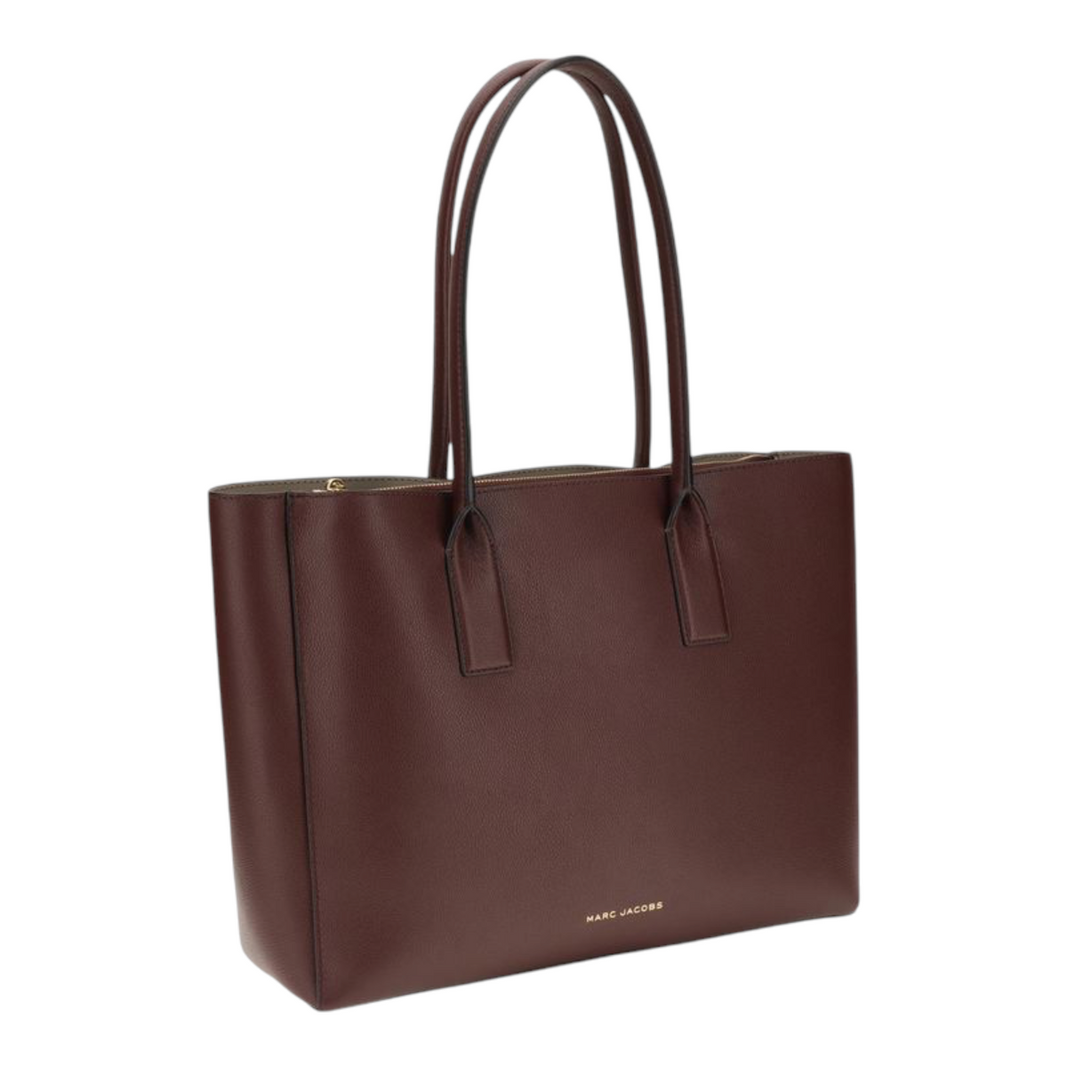 Bolso tote Marc Jacobs Work en piel de becerro martillada marrón con asas largas y logo frontal de XT & Co