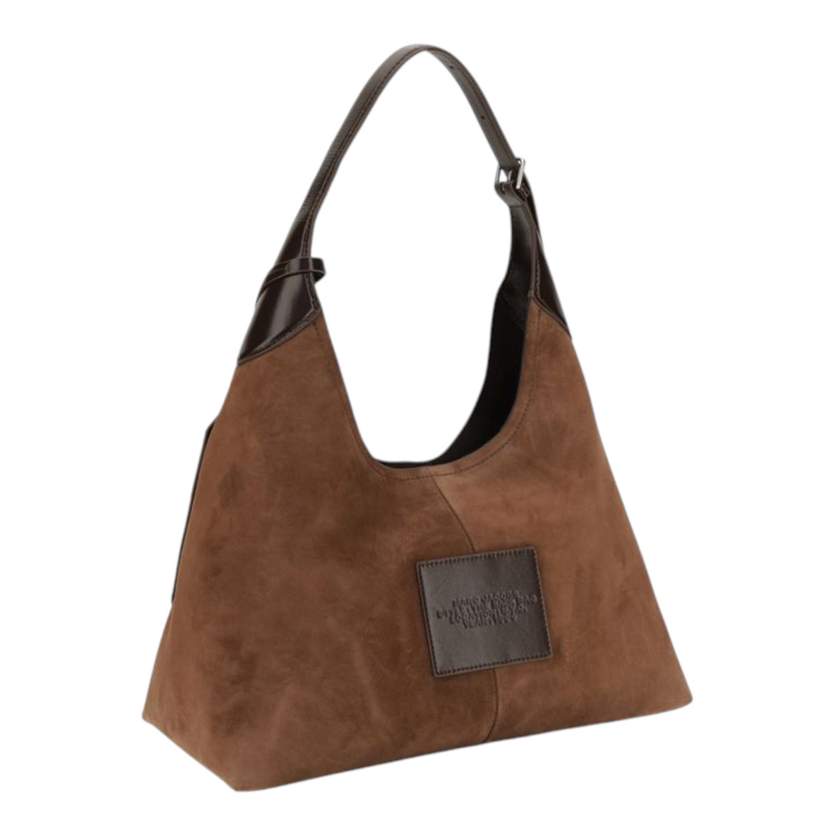 Bolso de hombro XT & Co The Belted Sack en ante marrón con correa ajustable y detalles de cuero oscuro