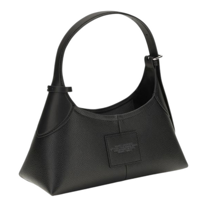 Bolso saco pequeño XT & Co de piel negra granulada con correa ajustable y etiqueta de equipaje oversize