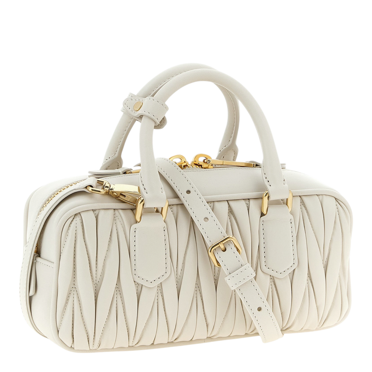 Bolso Arcadie de XT & Co en piel nappa blanca matelassé con asas tubulares, cremallera superior y logo metálico