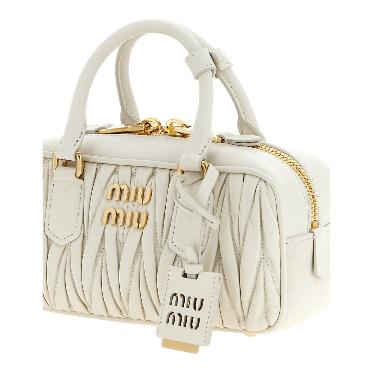 Bolso XT & Co Arcadie de piel nappa blanca matelassé con logo metálico dorado y asas tubulares