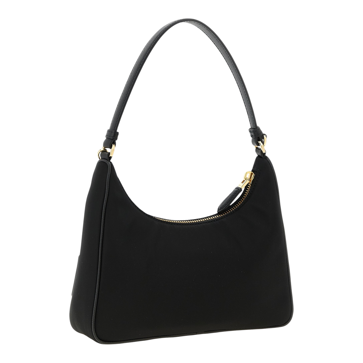 Bolso de hombro XT & Co Re-Edition 2005 negro en Re-Nylon con detalles de piel Saffiano y herrajes dorados.