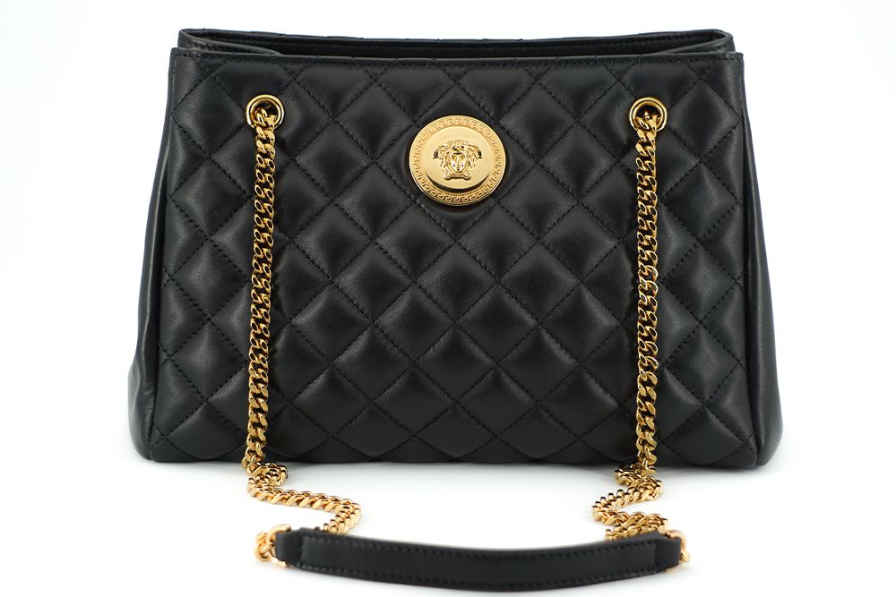 Versace Black Quilted Nappa Leather Medusa Tote Bag - XT & Co