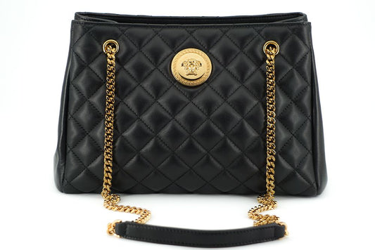 Versace Black Quilted Nappa Leather Medusa Tote Bag - XT & Co