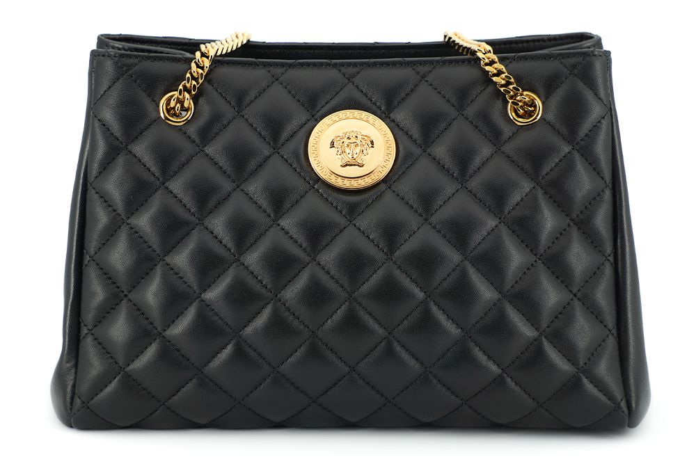 Versace Black Quilted Nappa Leather Medusa Tote Bag - XT & Co