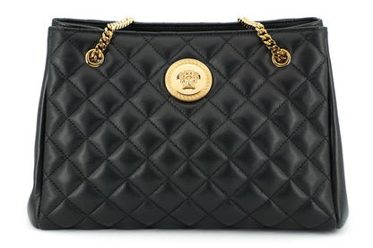 Versace Black Quilted Nappa Leather Medusa Tote Bag - XT & Co