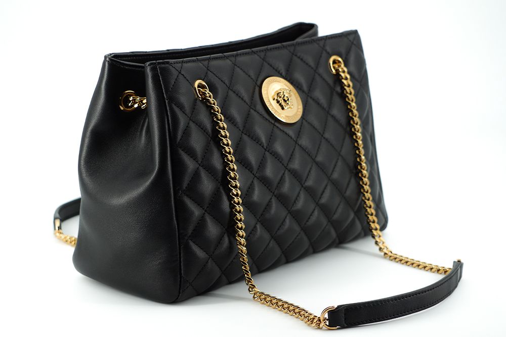 Versace Black Quilted Nappa Leather Medusa Tote Bag - XT & Co