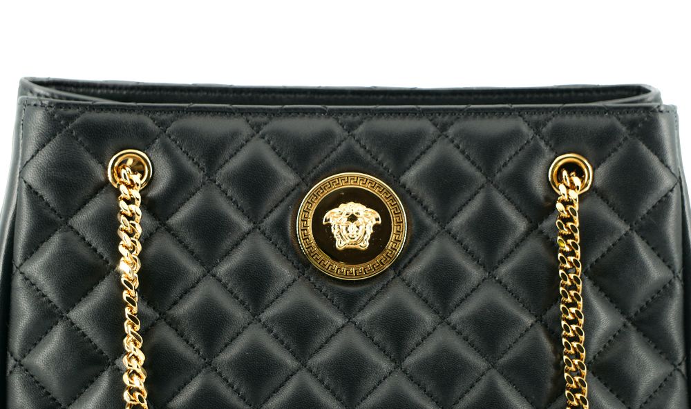 Versace Black Quilted Nappa Leather Medusa Tote Bag - XT & Co