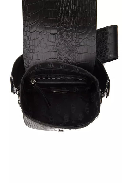 Pompei Donatella Jet Black Crocodile Crossbody Bag - XT & Co