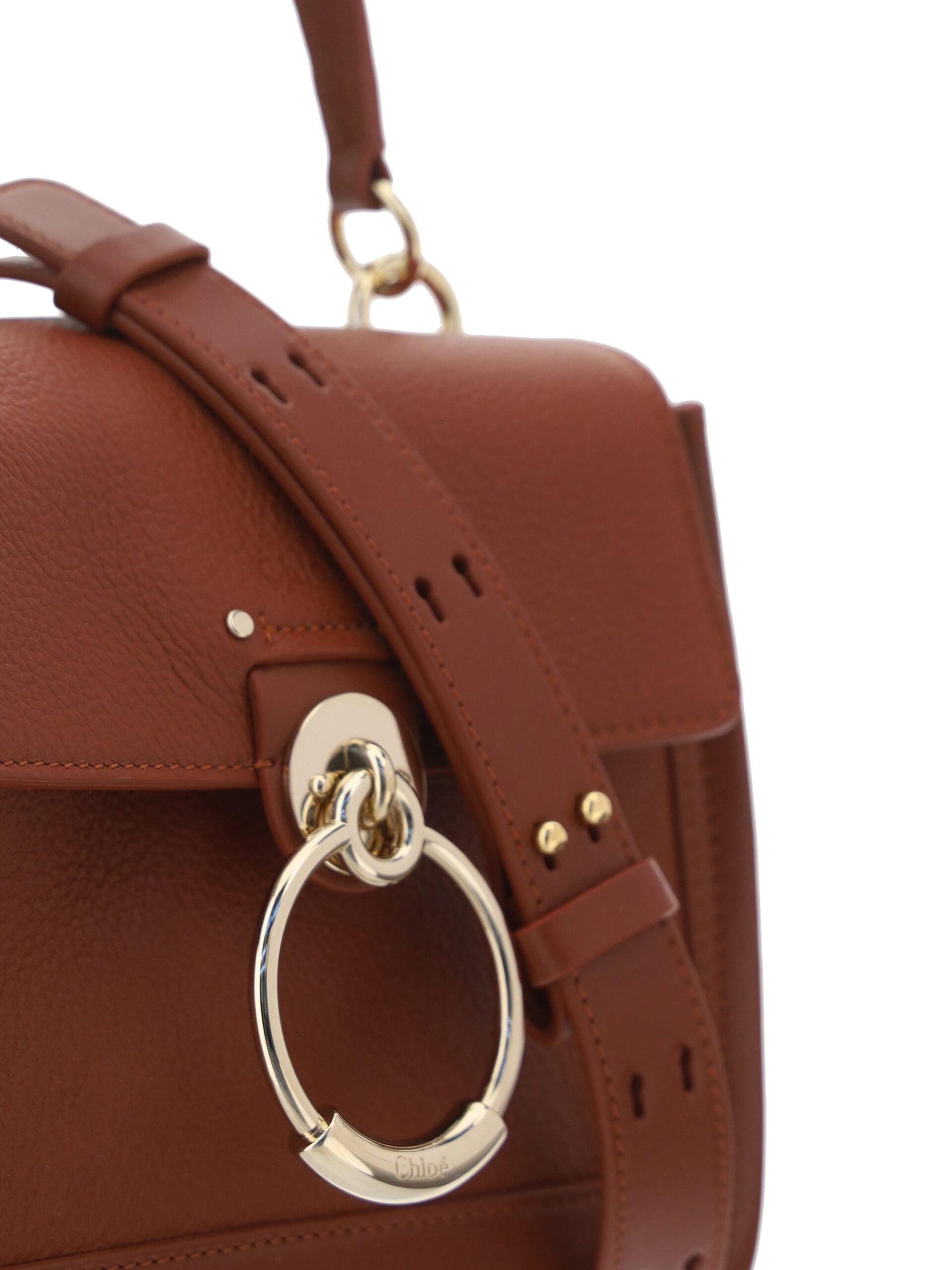 Chloé Sepia Tess shoulder bag, brown pebbled leather, logo detail