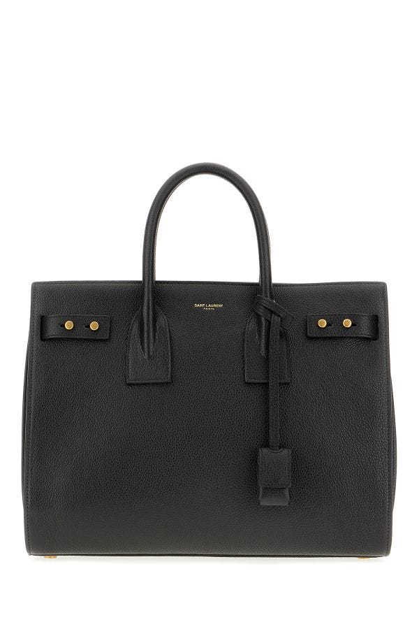 Saint Laurent Sac De Jour Small black pebbled leather satchel bag, front view