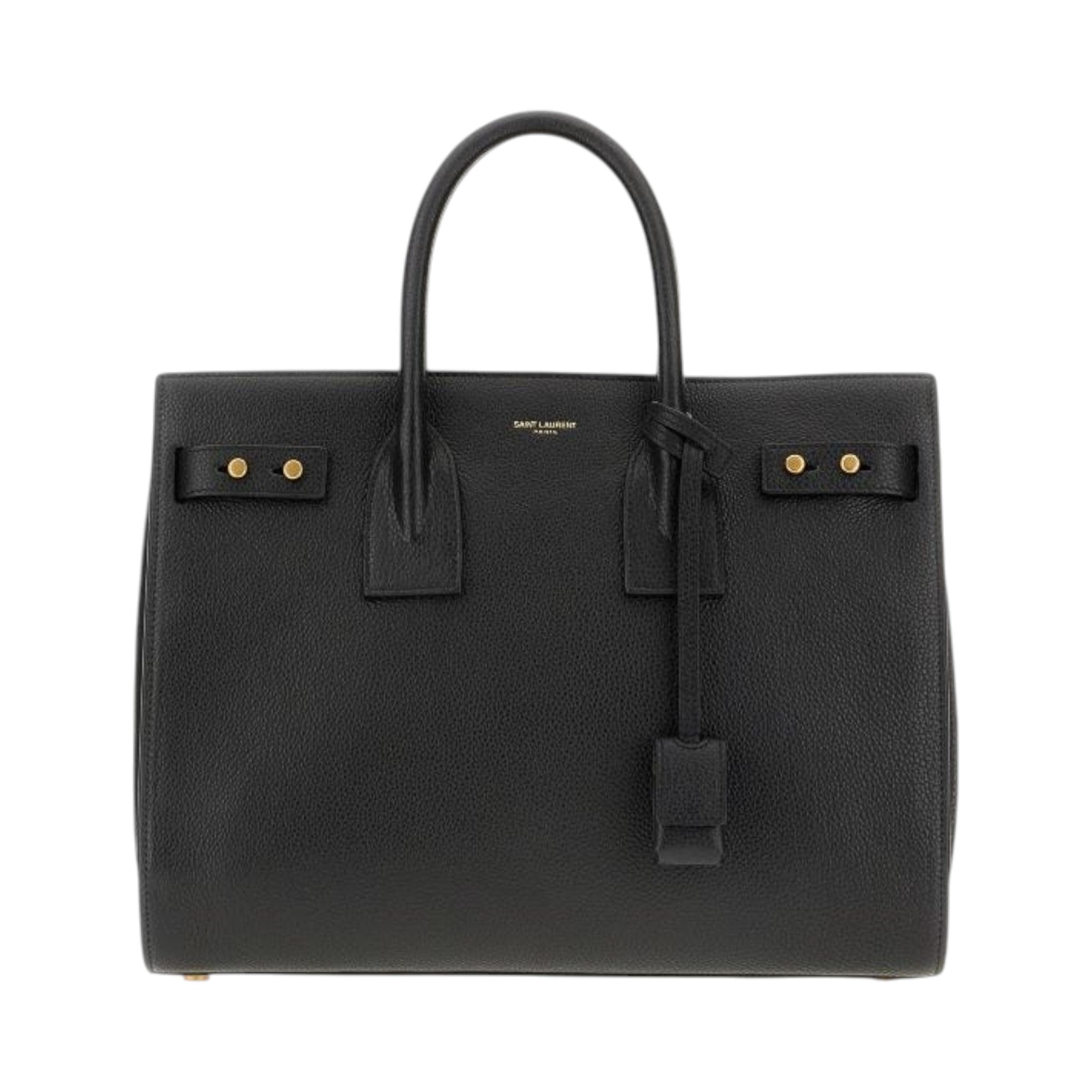 Saint Laurent Sac De Jour Small black pebbled leather satchel bag, front view