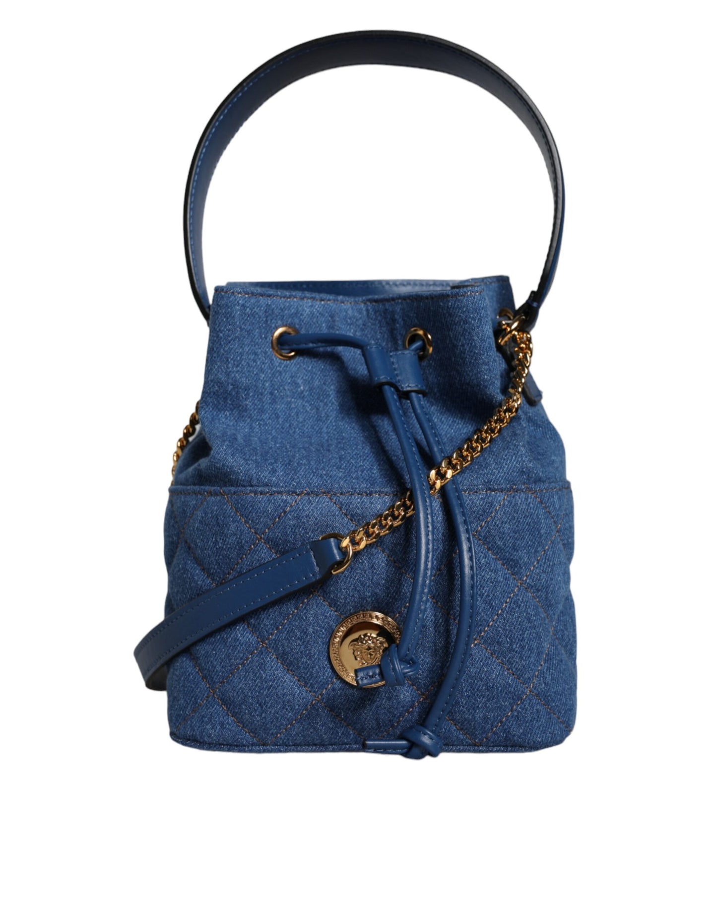 Versace Blue Quilted Denim Leather Crossbody Shoulder Bag - XT & Co