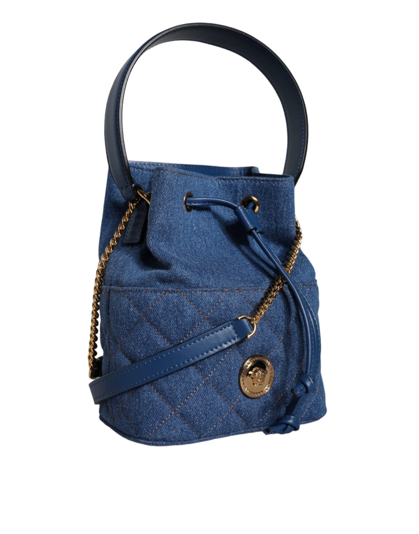 Versace Blue Quilted Denim Leather Crossbody Shoulder Bag - XT & Co