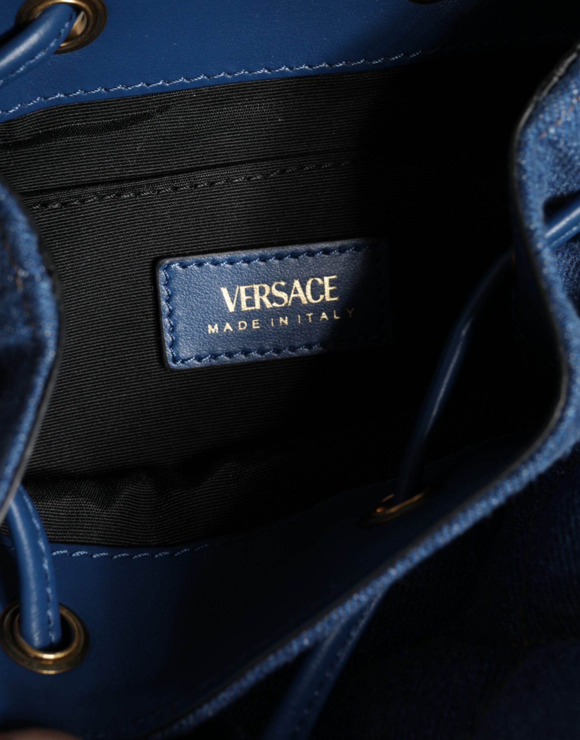 Versace Blue Quilted Denim Leather Crossbody Shoulder Bag - XT & Co