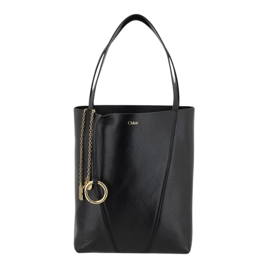 Chloé Leather Spin Shoulder Bag Black Leather