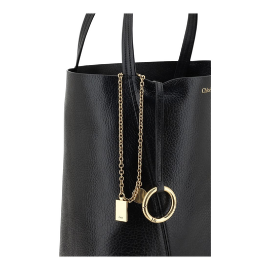 Chloé Leather Spin Shoulder Bag Black Leather