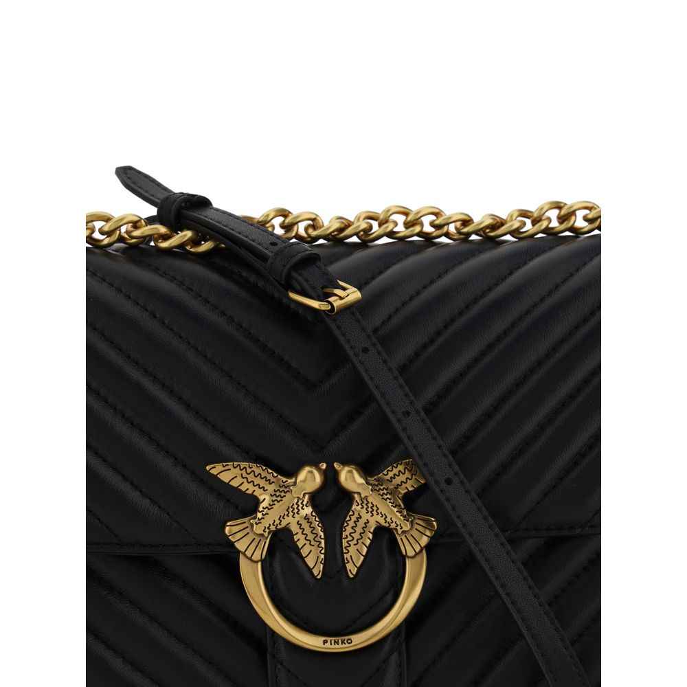 PINKO Love One quilted black leather shoulder bag with gold-chain strap, front view