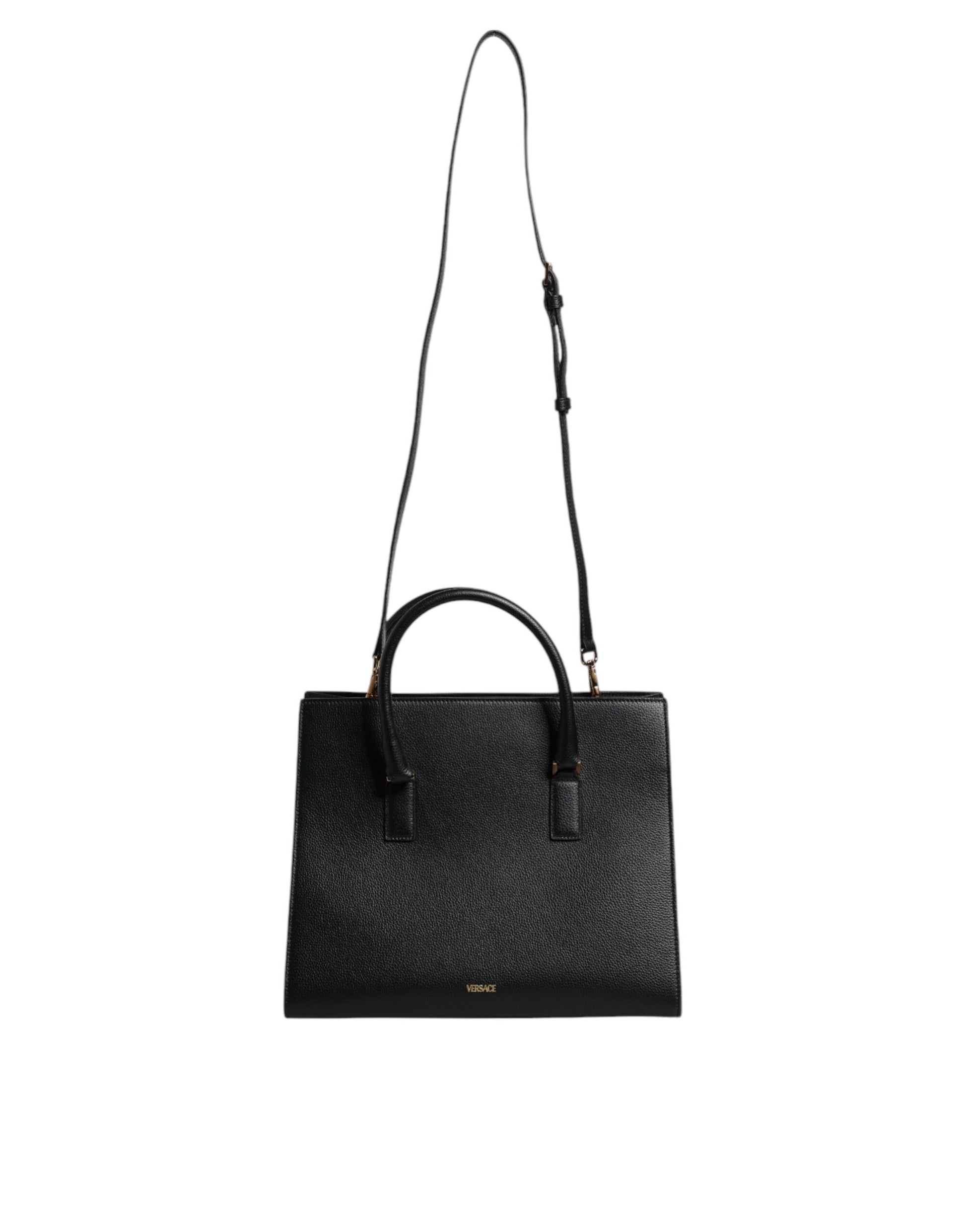 Versace Black Leather Crossbody Tote Bag - XT & Co