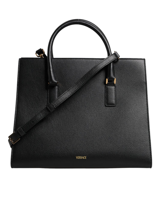 Versace Black Leather Crossbody Tote Bag - XT & Co