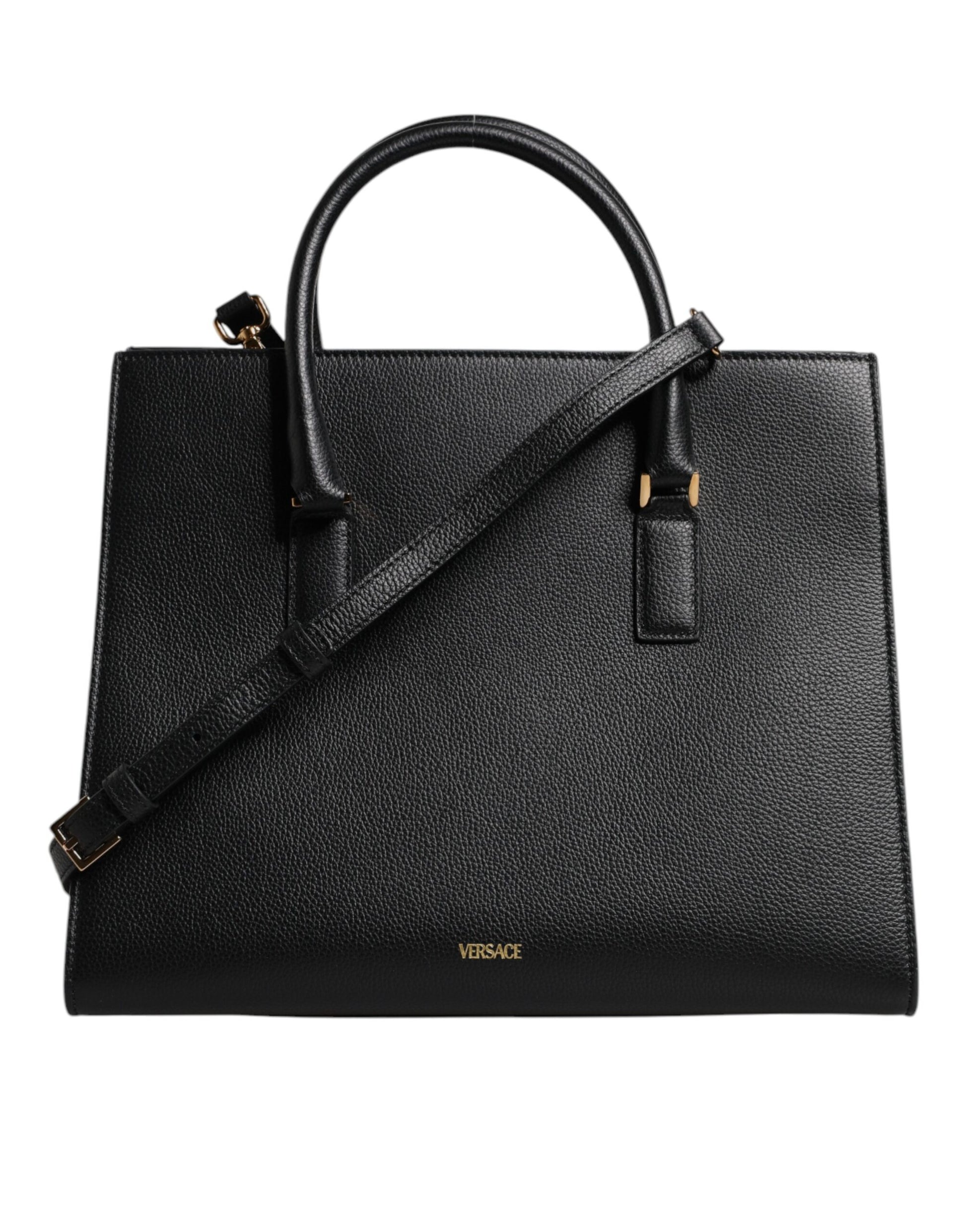 Versace Black Leather Crossbody Tote Bag - XT & Co