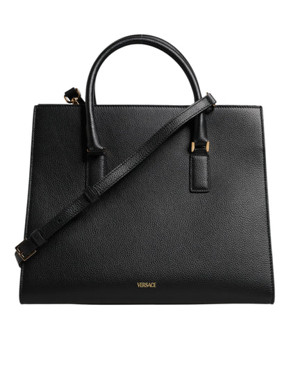 Versace Black Leather Crossbody Tote Bag - XT & Co