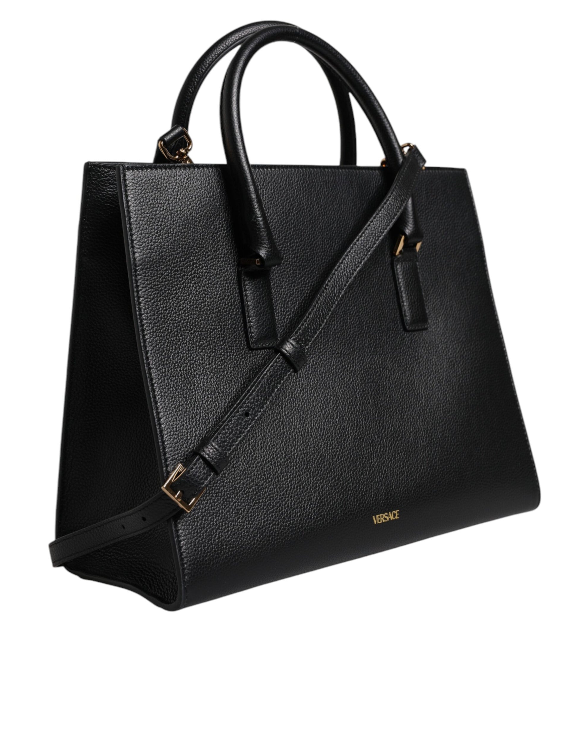 Versace Black Leather Crossbody Tote Bag - XT & Co