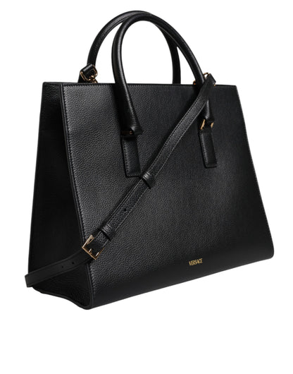 Versace Black Leather Crossbody Tote Bag - XT & Co
