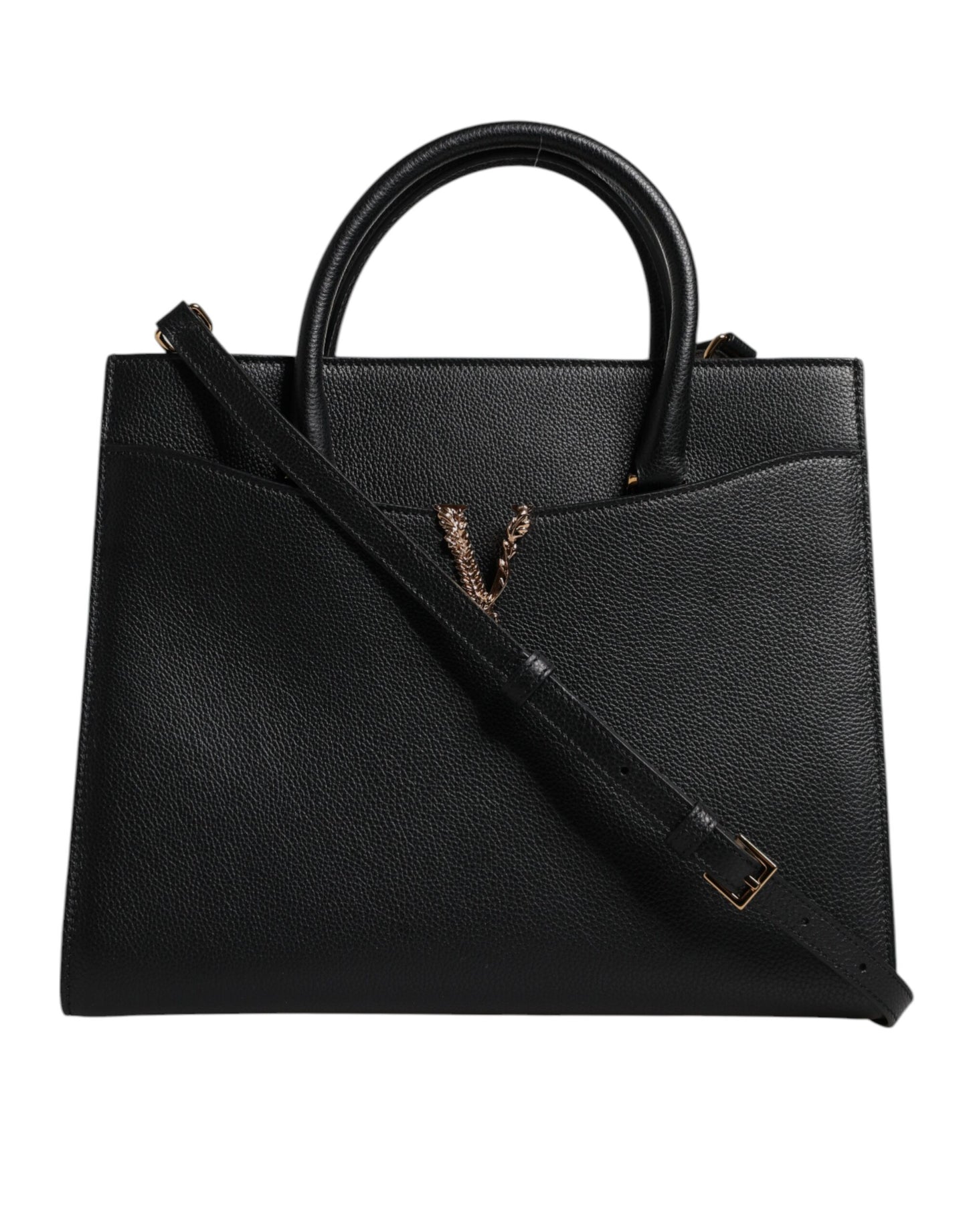 Versace Black Leather Crossbody Tote Bag - XT & Co