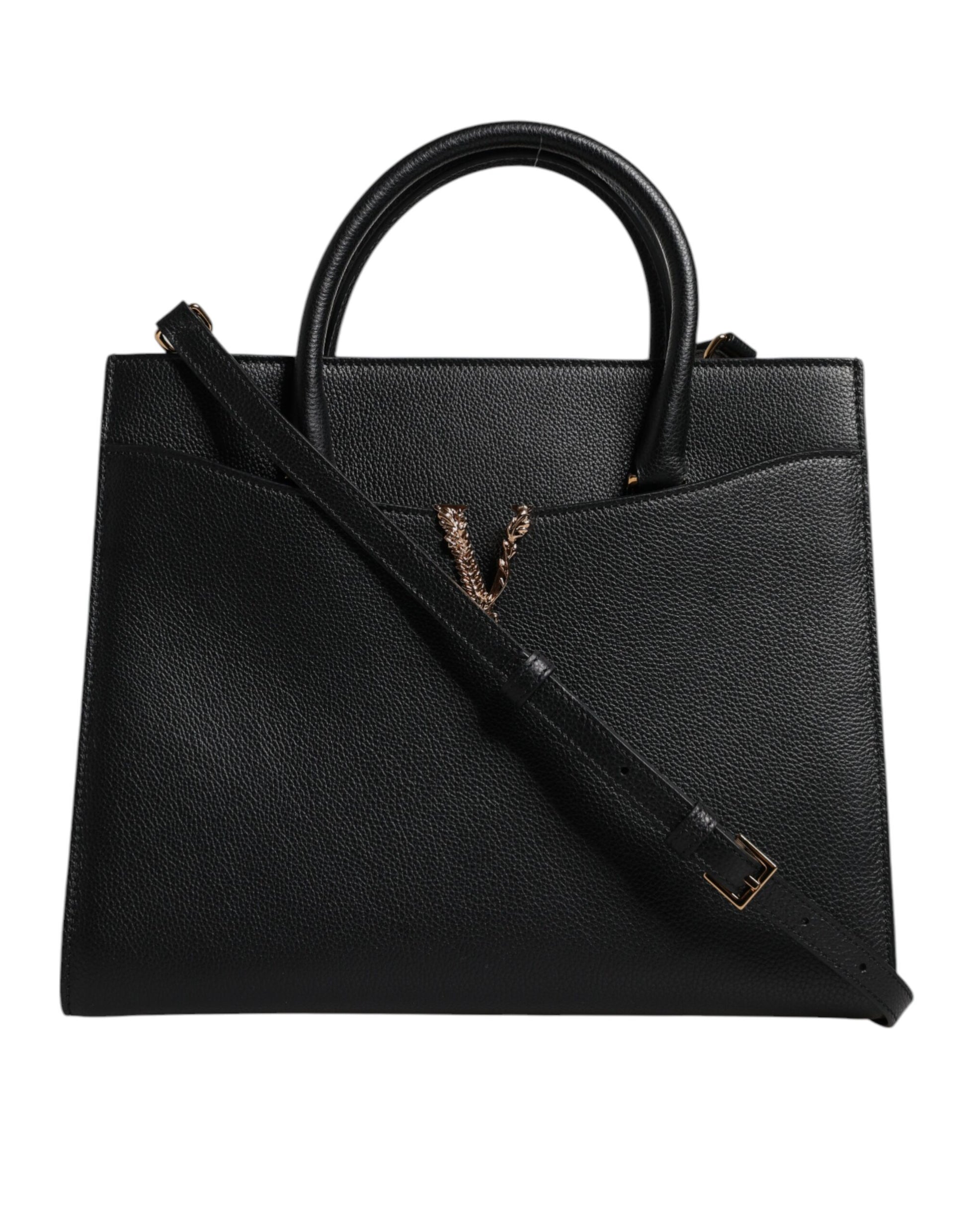 Versace Black Leather Crossbody Tote Bag - XT & Co