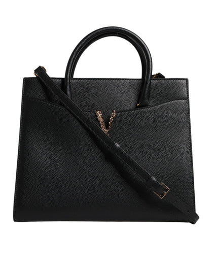 Versace Black Leather Crossbody Tote Bag - XT & Co